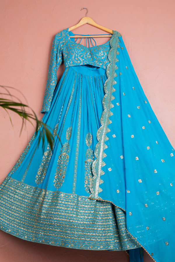 Capri Blue Lehenga Set Black Thread Co Capri Blue Lehenga Set Black Thread Co
