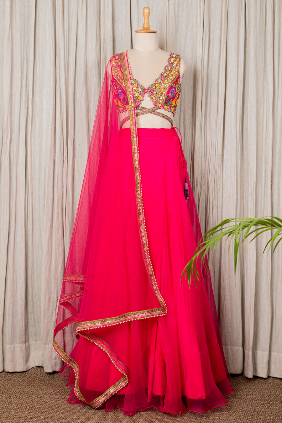 Bahama Blue Floral Georgette Lehenga With Full Embroidered Gold Blouse Set Black Thread Co 3