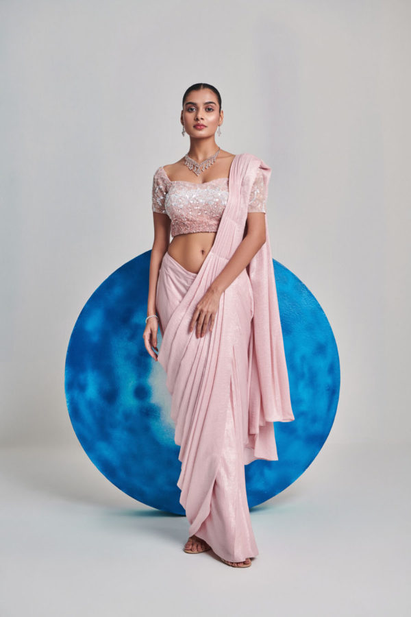 Soft Pink Ombre Gradient Drape Saree With Blouse Black Thread Co Soft Pink Ombre Gradient Drape Saree With Blouse Black Thread Co