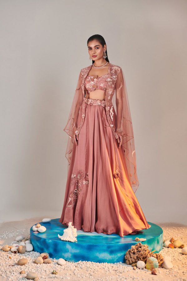 Salmon Pink Applique Lehenga With Blouse Black Thread Co Salmon Pink Applique Lehenga With Blouse Black Thread Co