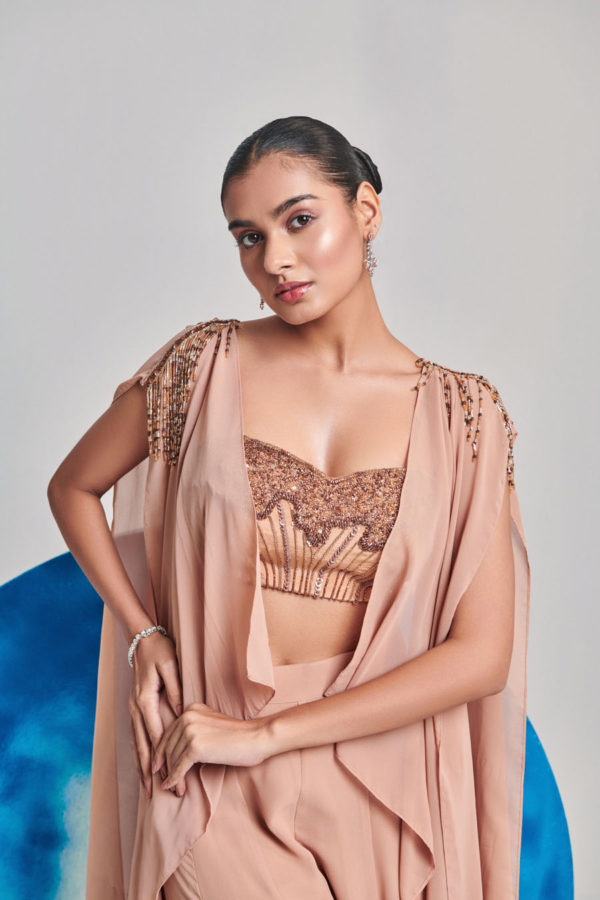 Beige And Brown Kalidar Sharara Black Thread Co Beige And Brown Kalidar Sharara Black Thread Co