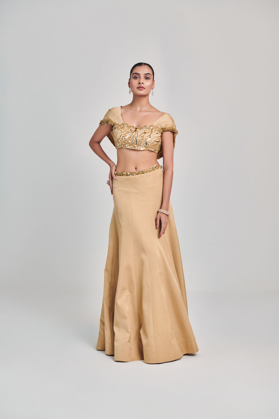 Mustard Cutwork Cape Skirt Set Black Thread Co 2
