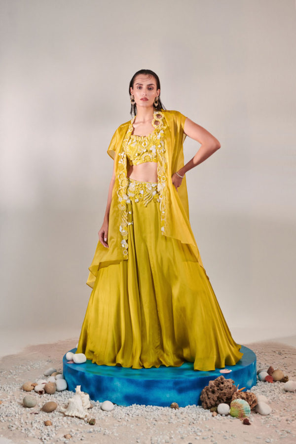 Yellow Lehenga With Cape and Blouse Black Thread Co Yellow Lehenga With Cape and Blouse Black Thread Co