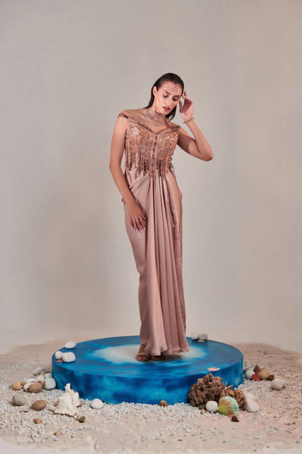 Nudish Pink Gradient Drape Gown Black Thread Co Nudish Pink Gradient Drape Gown Black Thread Co
