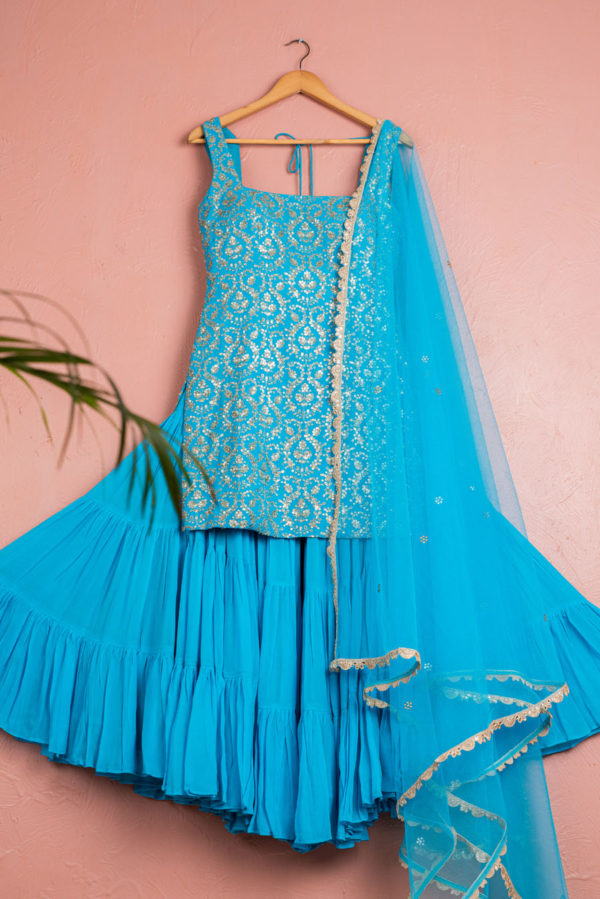 Capri Blue Sequin Sharara Set Black Thread Co