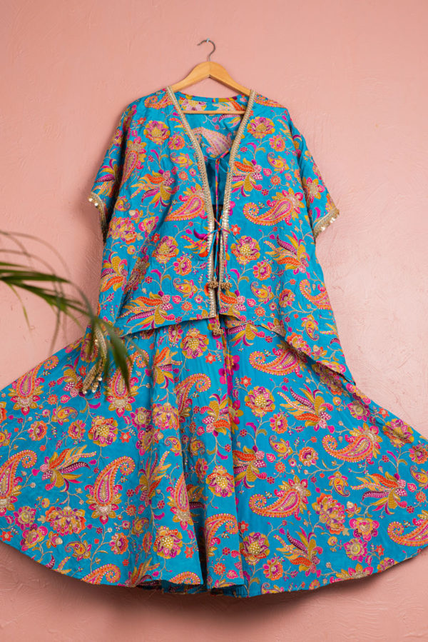 Cerulean Blue Floral Bloom Cape Pallazo Set Black Thread Co Cerulean Blue Floral Bloom Cape Pallazo Set Black Thread Co
