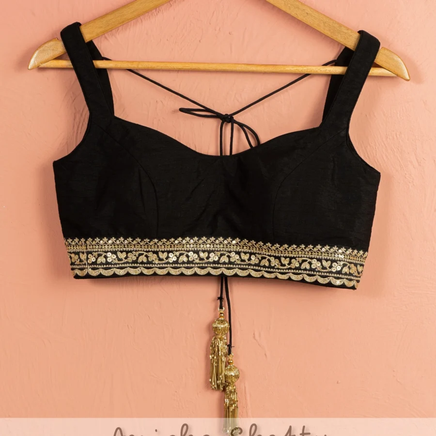 Black Stonework Silk Lehenga With Black Zari Blouse Black Thread Co 6