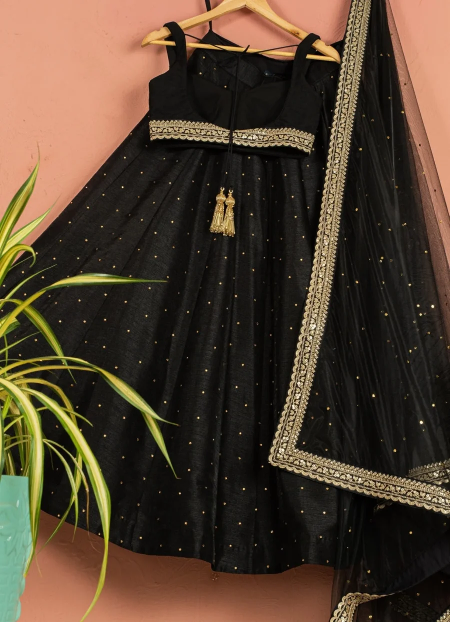 Black Stonework Silk Lehenga With Black Zari Blouse Black Thread Co 5