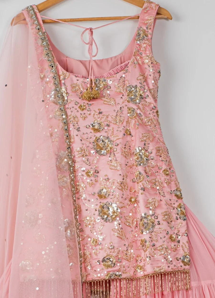 Cherry Blossom Sequinned Kurta Sharara Set Black Thread Co 7