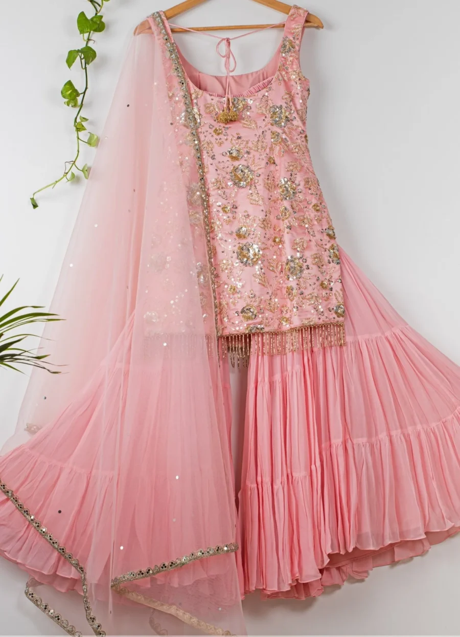 Cherry Blossom Sequinned Kurta Sharara Set Black Thread Co 5