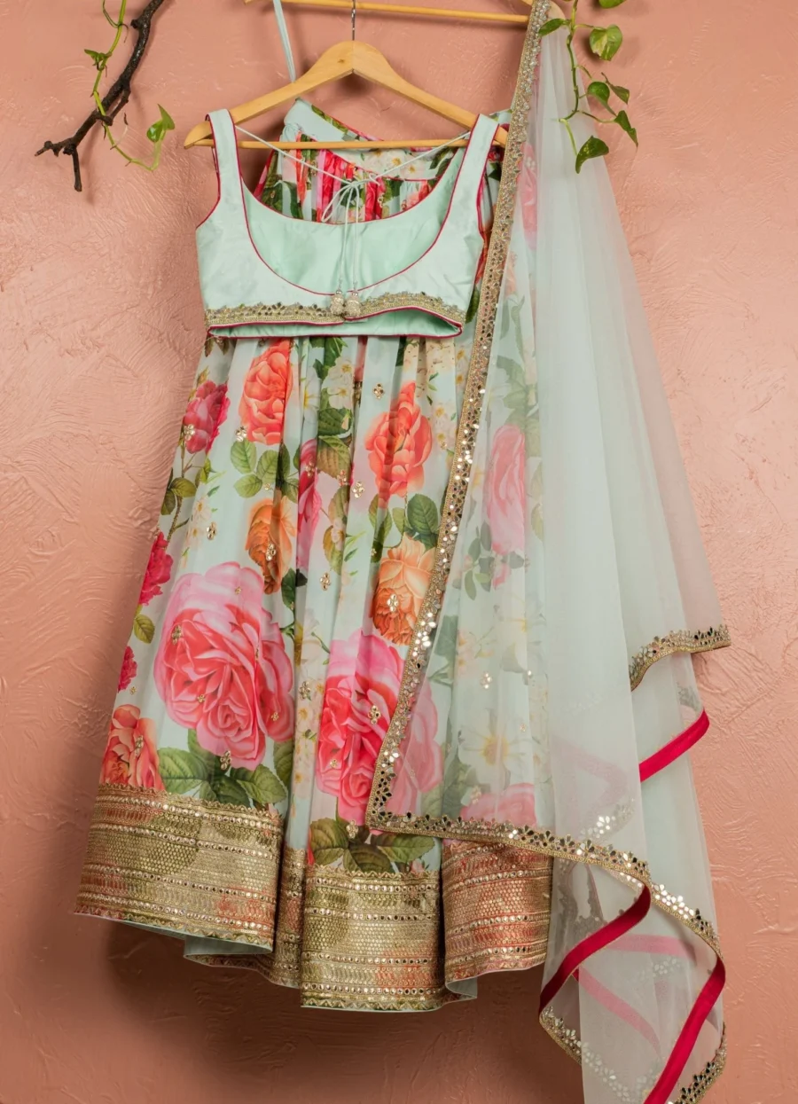 Mint Floral Lehenga Set Black Thread Co 5