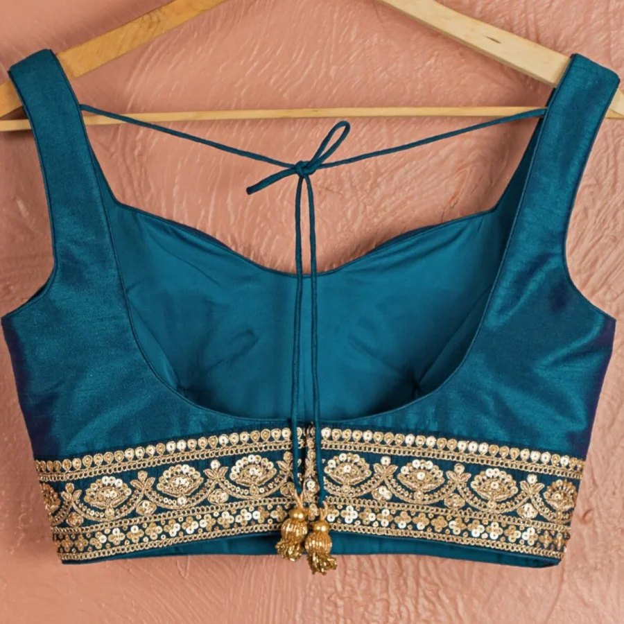 Teal Blue Stonework Silk Lehenga With Teal Blue Zari Blouse Black Thread Co 7