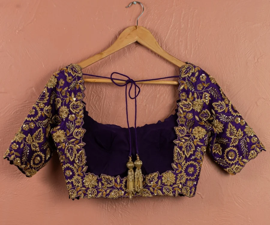 Violet Embellished Raw Silk Lehenga Set With Dupatta Black Thread Co 7