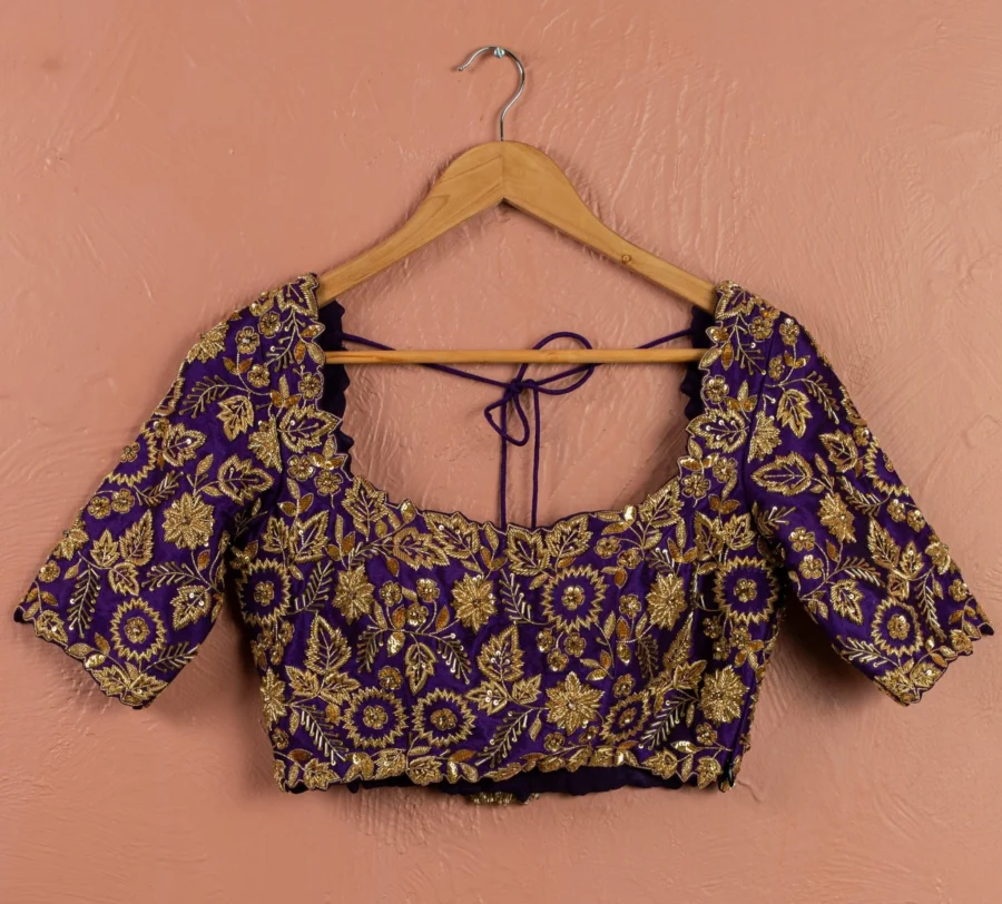 Violet Embellished Raw Silk Lehenga Set With Dupatta Black Thread Co 6