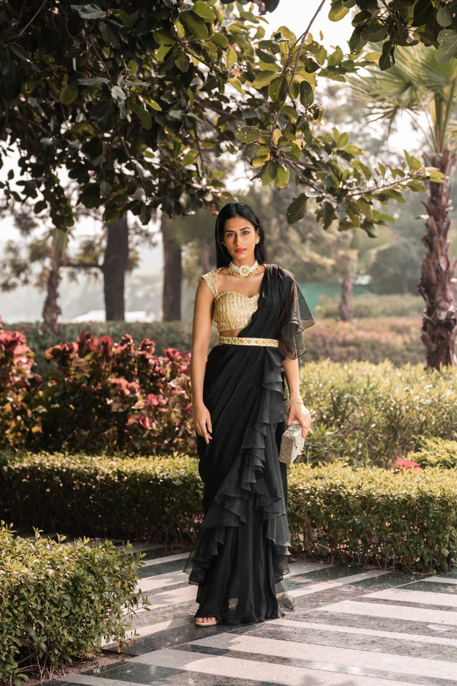 Shirin Drape Skirt with Cape Set Black Thread Co