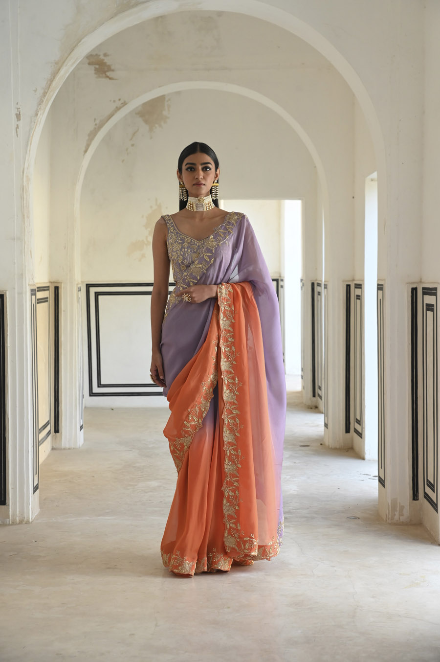 Fuscia Pink 12 Kali Leaf Embroidered Lehenga With Blouse And Dupatta Black Thread Co 2