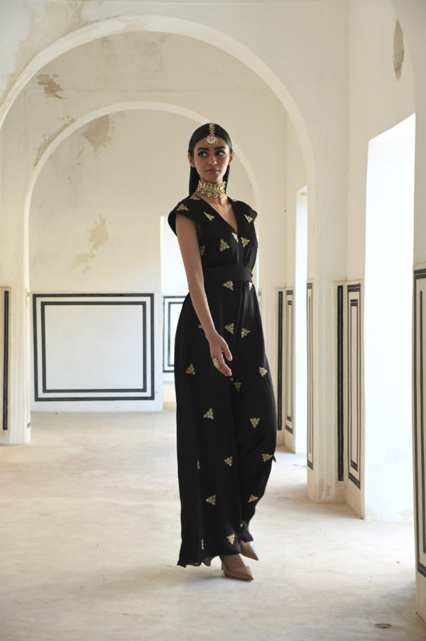 Black Big Butti Embroidered Loose Jumpsuit Black Thread Co Black Big Butti Embroidered Loose Jumpsuit Black Thread Co