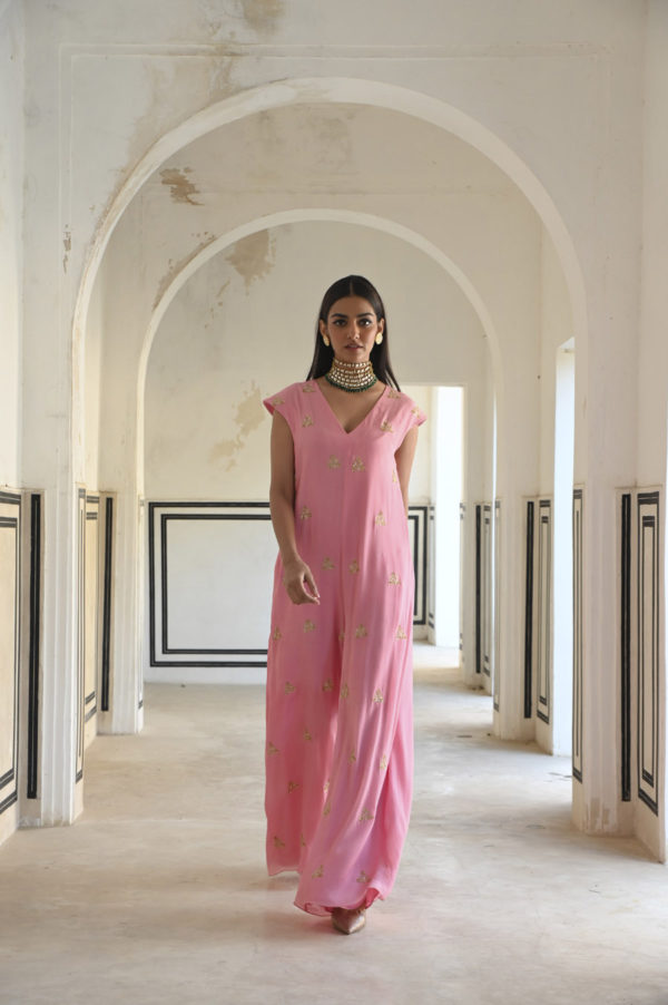 Baby Pink Small Floral Butti Embroidered Loose Jumpsuit Black Thread Co Baby Pink Small Floral Butti Embroidered Loose Jumpsuit Black Thread Co