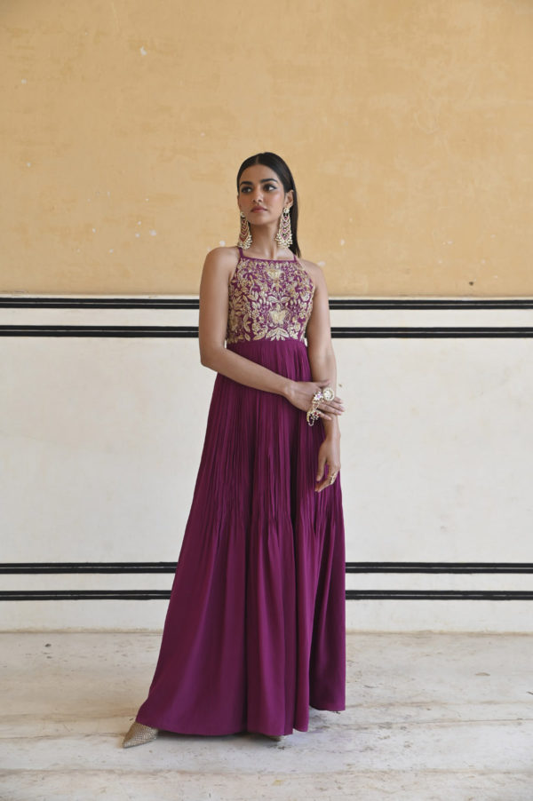 Magenta Big Flower Jaal Embroidered Back Dori Anarkali With Dupatta Black Thread Co Magenta Big Flower Jaal Embroidered Back Dori Anarkali With Dupatta Black Thread Co