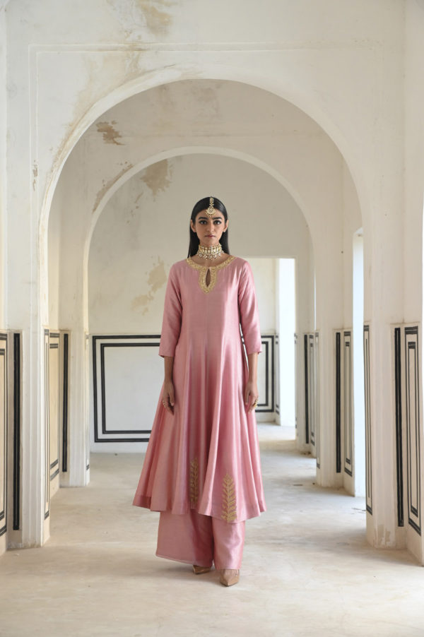 Mauve Pink Neckline Embroidered Full Kali Anarkali And Palazzo Black Thread Co Mauve Pink Neckline Embroidered Full Kali Anarkali And Palazzo Black Thread Co
