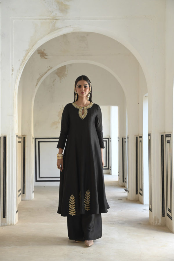 Black Neckline Embroidered Full Kali Anarkali And Palazzo Black Thread Co Black Neckline Embroidered Full Kali Anarkali And Palazzo Black Thread Co