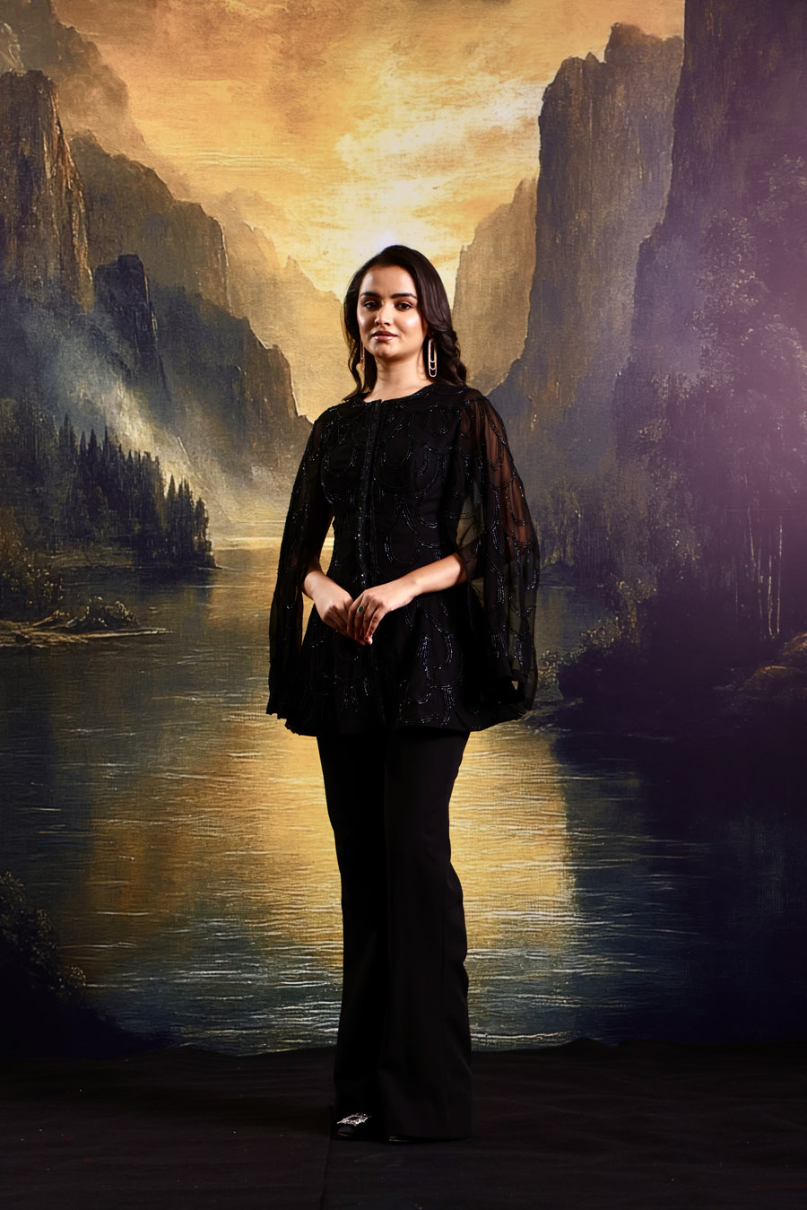 Gulaab Cape and Draped Skirt Set Black Thread Co