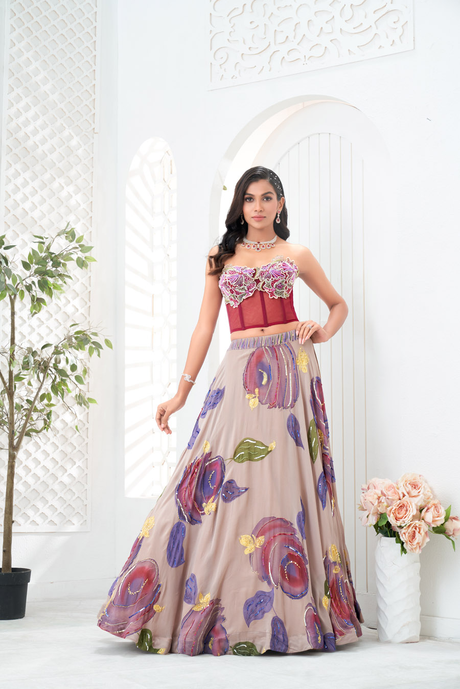 Multi-Hued Embroidered Blouse and Tier Skirt Set Black Thread Co 2