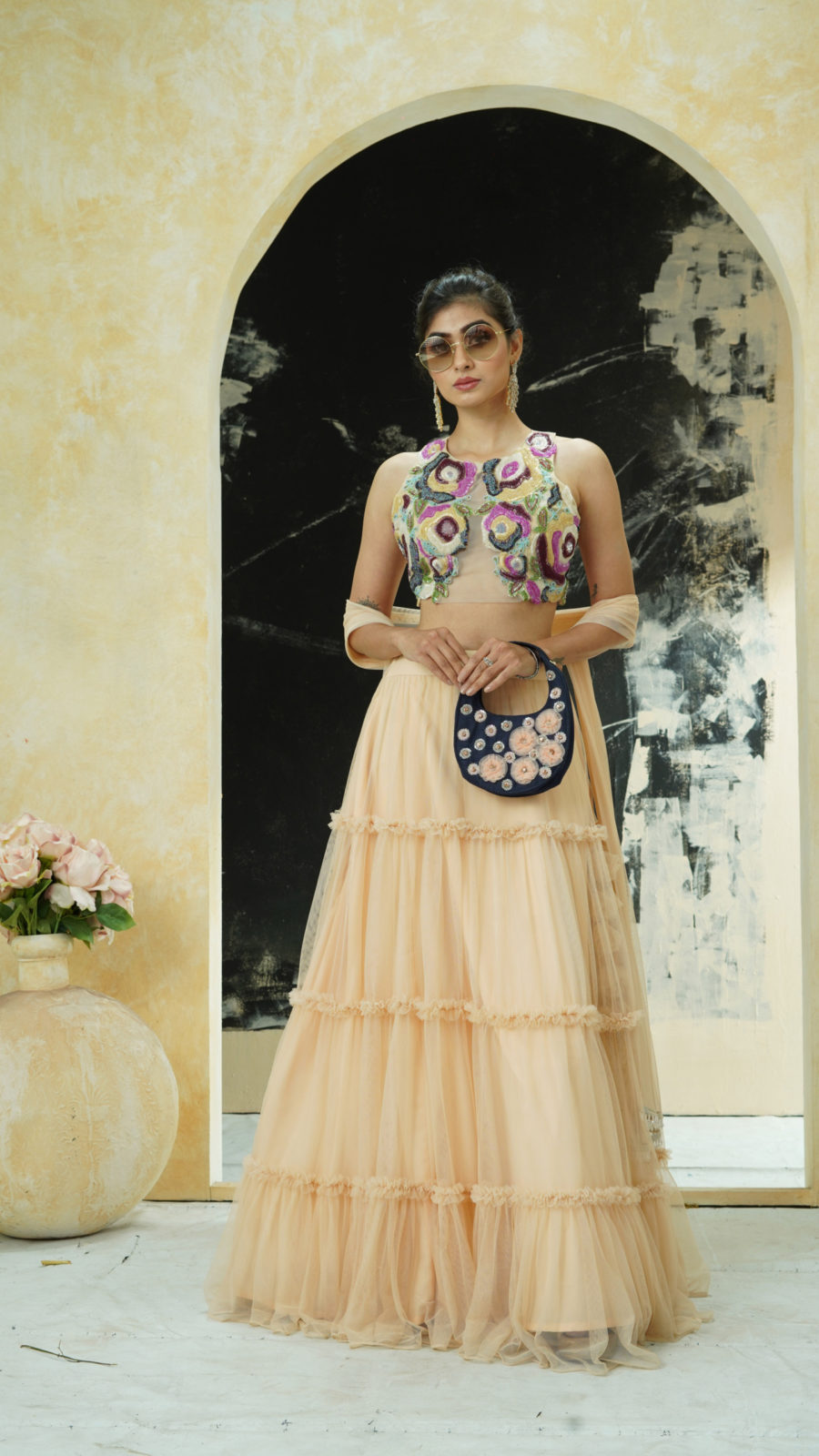 Multi-Hued Embroidered Blouse and Tier Skirt Set Black Thread Co 4