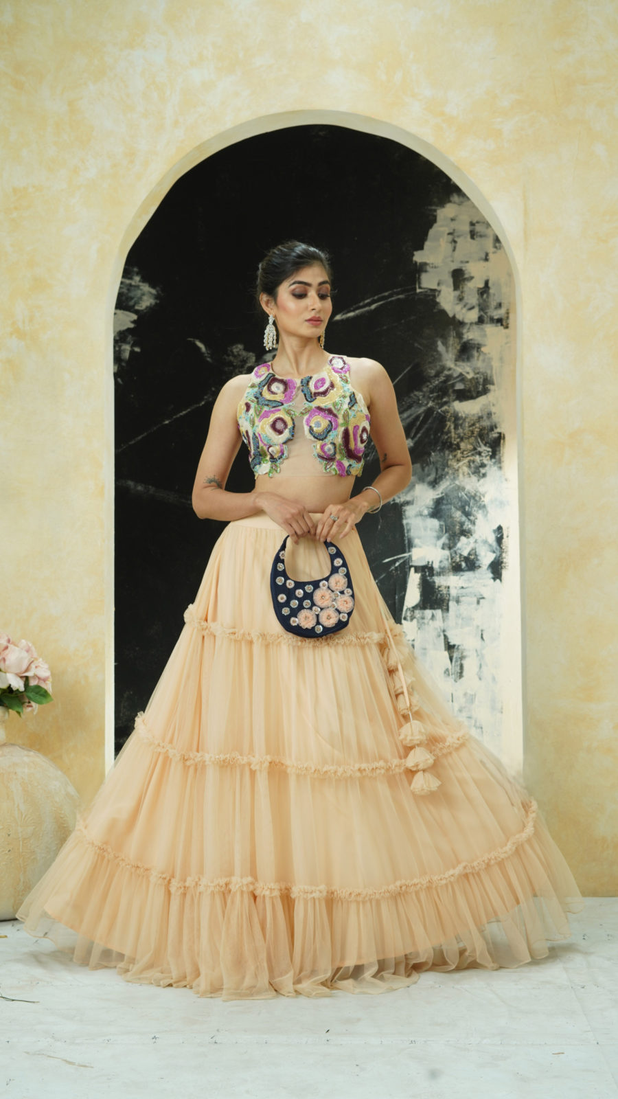 Multi-Hued Embroidered Blouse and Tier Skirt Set Black Thread Co 5