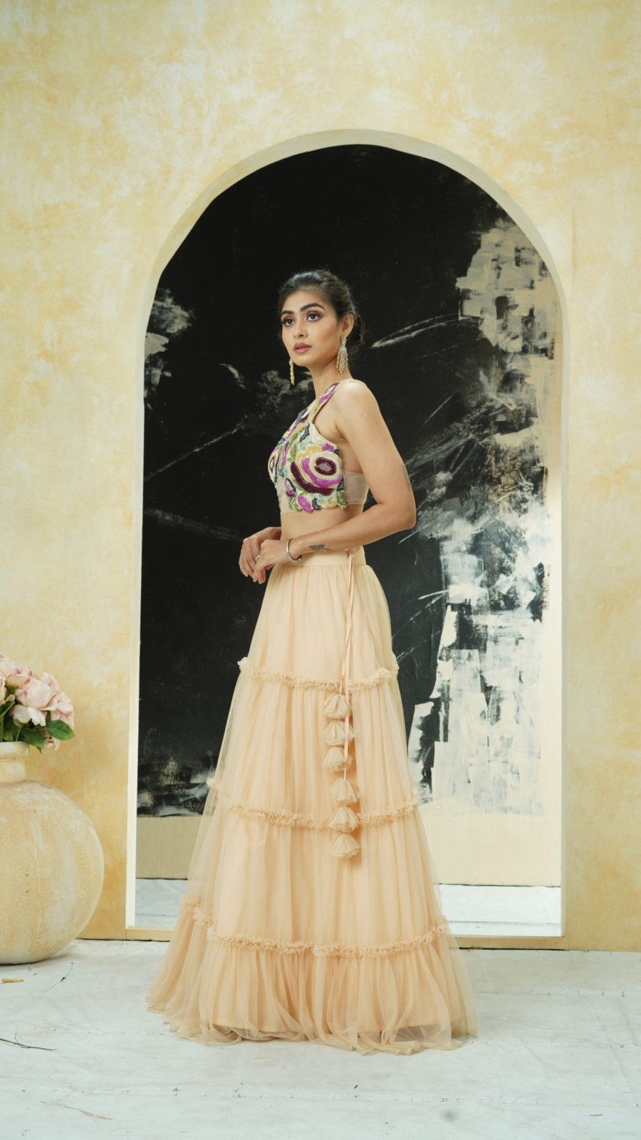 Multi-Hued Embroidered Blouse and Tier Skirt Set Black Thread Co 6