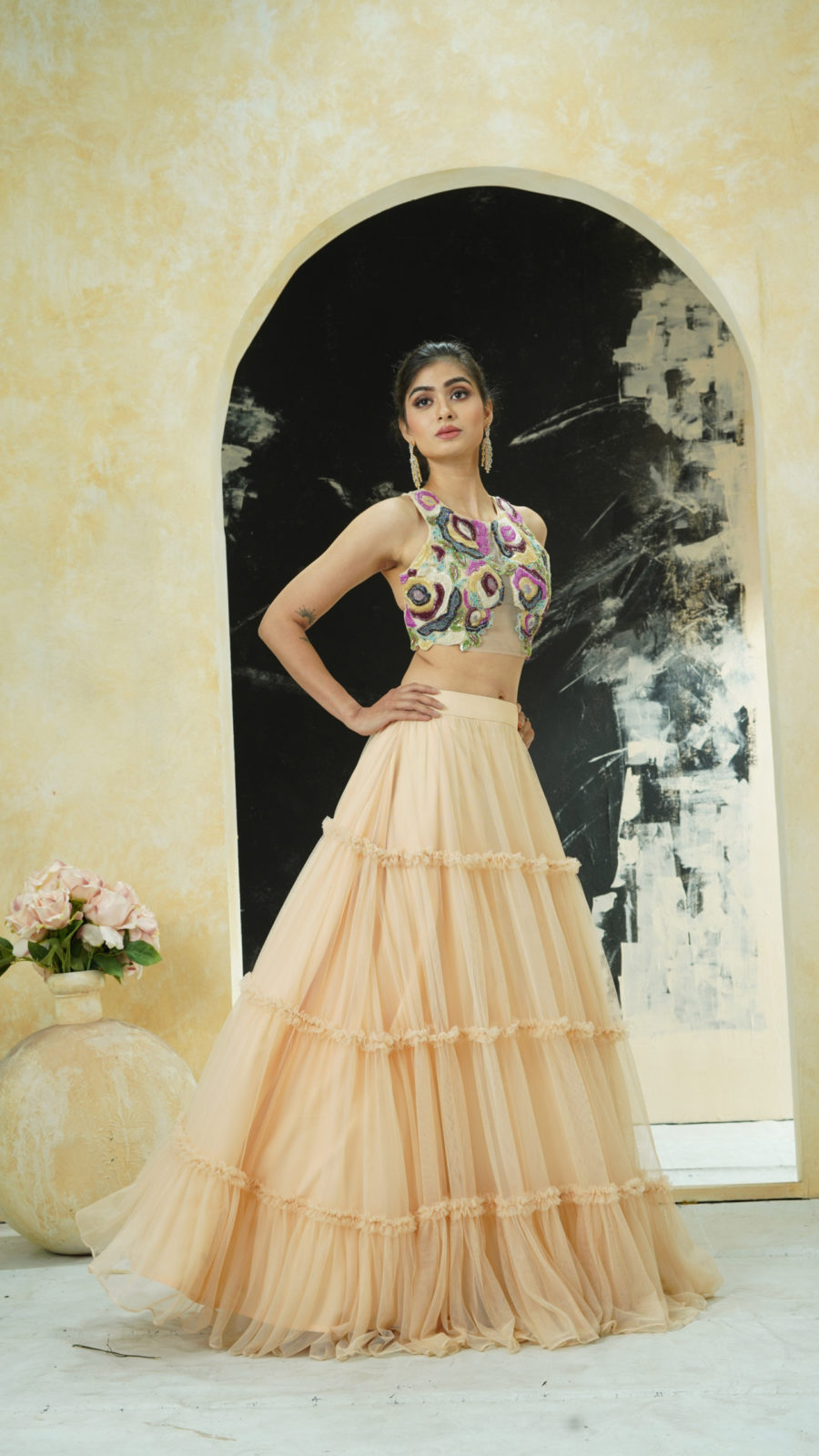 Multi-Hued Embroidered Blouse and Tier Skirt Set Black Thread Co 7