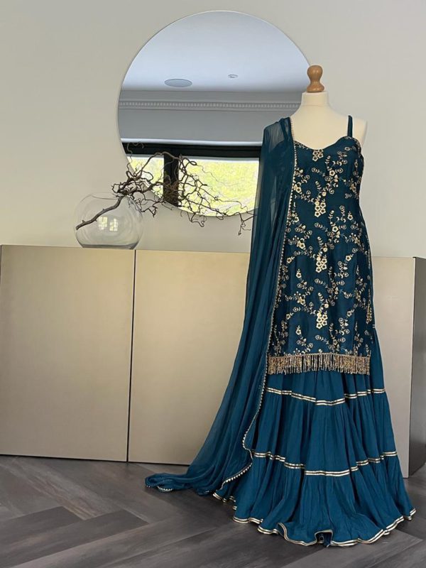 Designer Teal Blue Sharara Set Black Thread Co