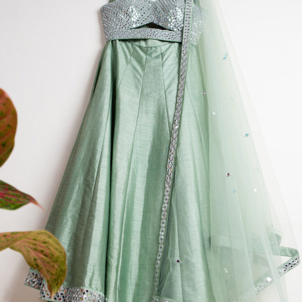 Himalayan Mint Lehenga Set with Embroidered Mirror Blouse Black Thread Co Himalayan Mint Lehenga Set with Embroidered Mirror Blouse Black Thread Co