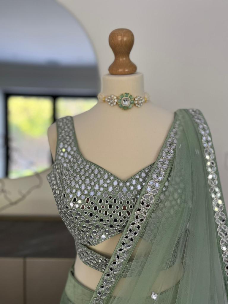 Himalayan Mint Lehenga Set with Embroidered Mirror Blouse Black Thread Co 7 Himalayan Mint Lehenga Set with Embroidered Mirror Blouse Black Thread Co 7