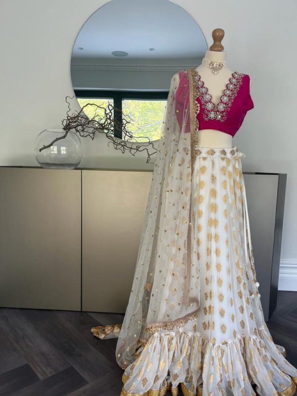 Ivory Butti Georgette Lehenga Black Thread Co
