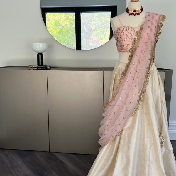 Ivory Silk Skirt with Pink Threadwork Bustier Blouse Black Thread Co Ivory Silk Skirt with Pink Threadwork Bustier Blouse Black Thread Co