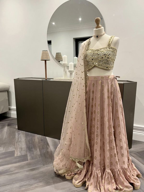 Nude Gold Ruffle Lehenga Black Thread Co 3