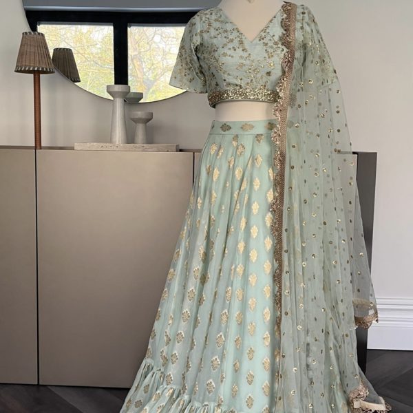 Pale Mint Georgette Butti Motif Lehenga Black Thread Co Pale Mint Georgette Butti Motif Lehenga Black Thread Co