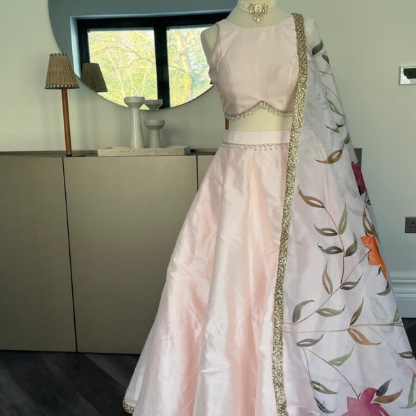 Pale Pink Raw Silk Lehenga Black Thread Co Pale Pink Raw Silk Lehenga Black Thread Co