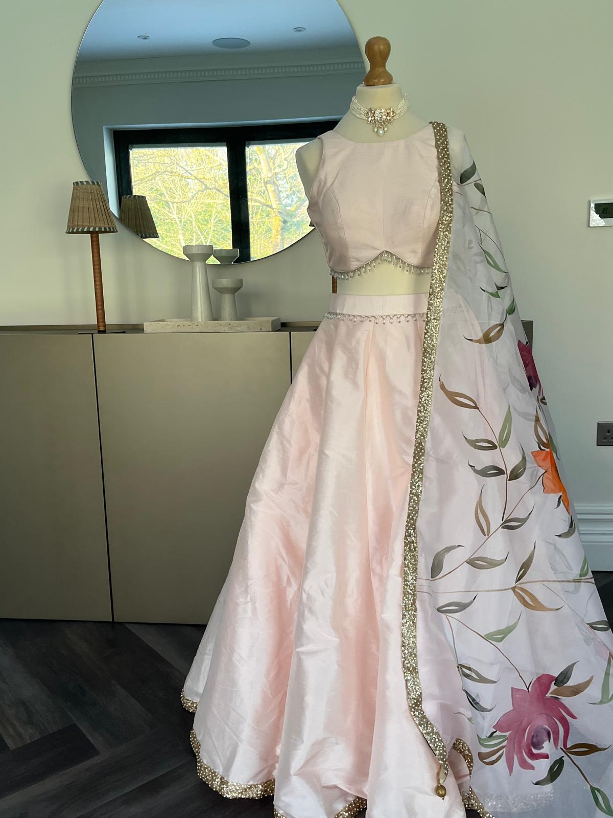 Pale Mint Georgette Butti Motif Lehenga Black Thread Co 2