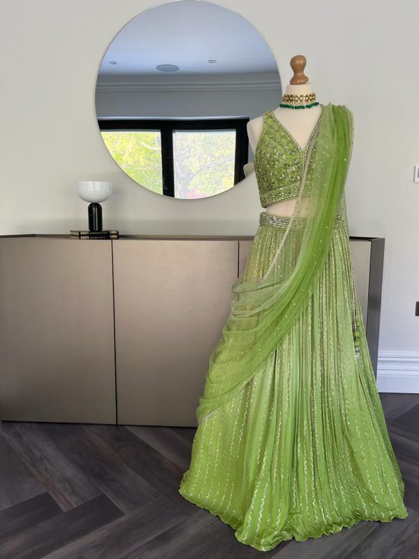 Parrot Green Lehenga Set Black Thread Co