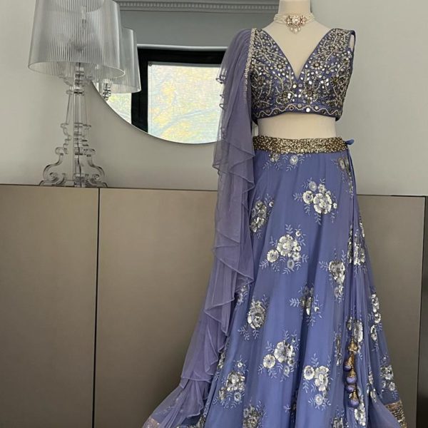 Periwinkle Blue Georgette Lehenga Black Thread Co Periwinkle Blue Georgette Lehenga Black Thread Co
