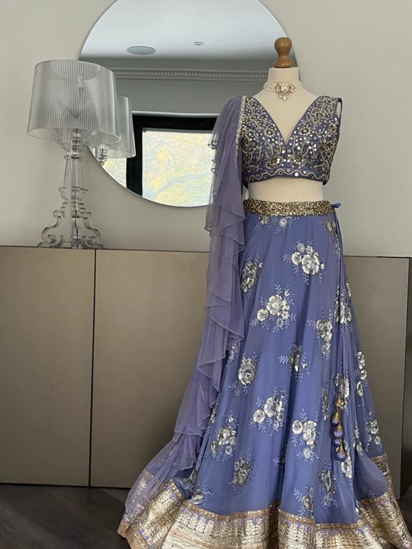 Periwinkle Blue Georgette Lehenga Black Thread Co
