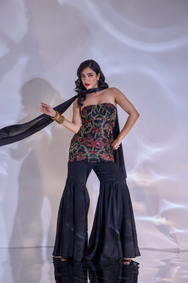 Tiya Strapless Top with Flared Pants Black Thread Co Tiya Strapless Top with Flared Pants Black Thread Co