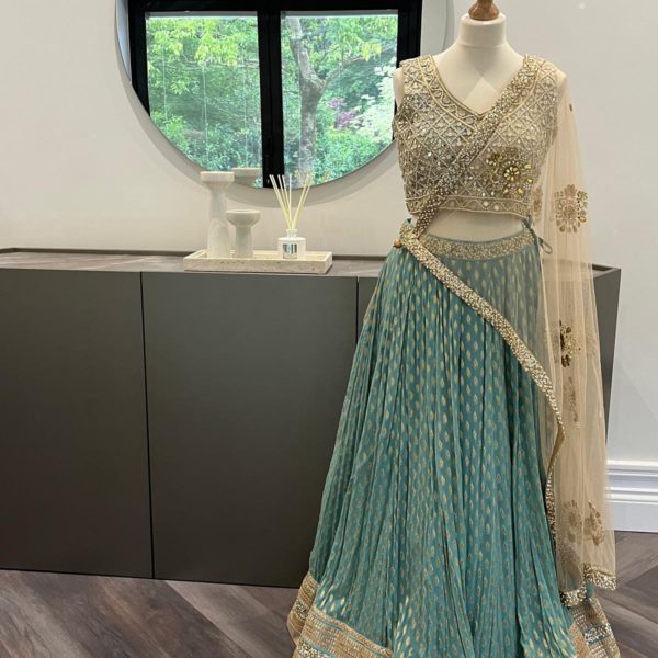 Turkish Blue Butti Georgette Lehenga Black Thread Co Turkish Blue Butti Georgette Lehenga Black Thread Co