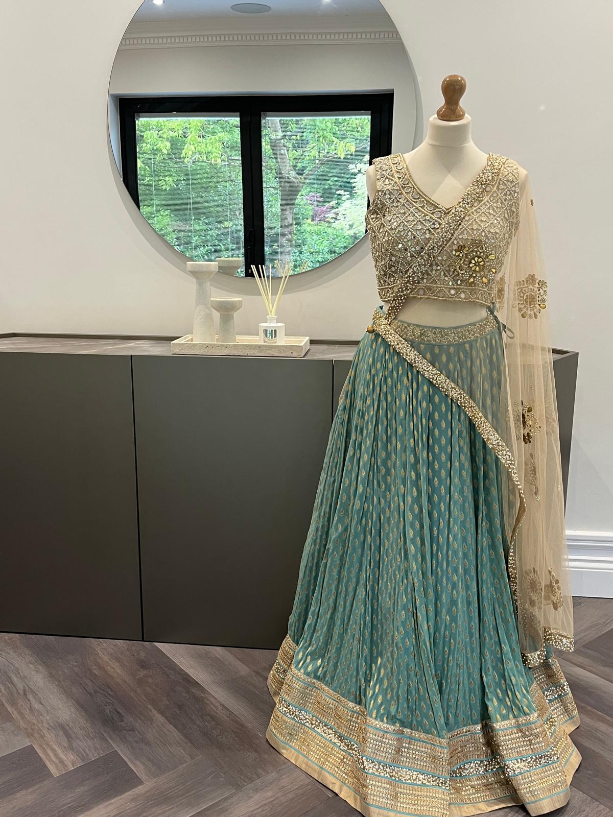 Parrot Green Lehenga Set Black Thread Co