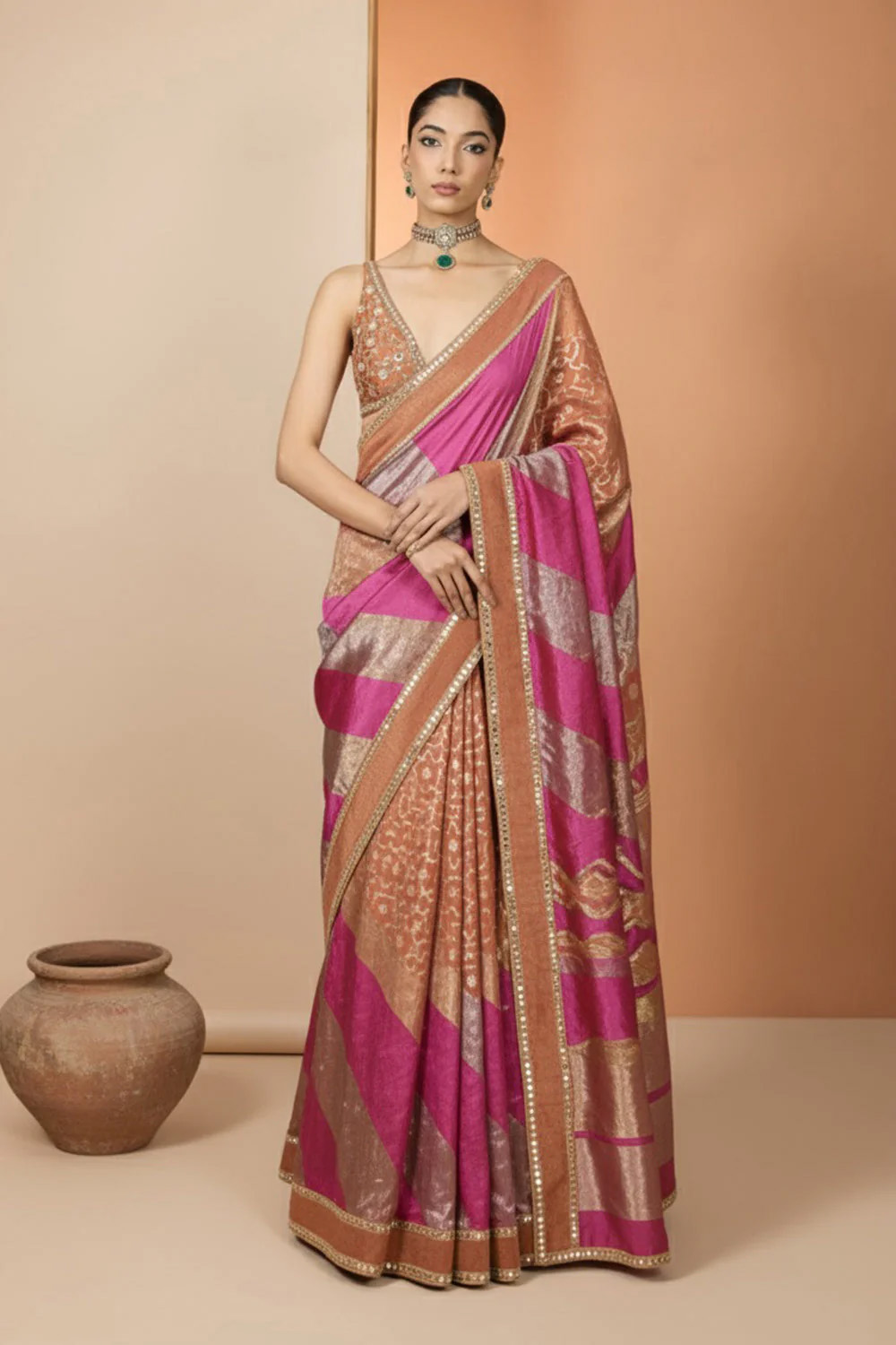 Handloom Silk and Banarasi Chanderi Silk Saree Black Thread Co
