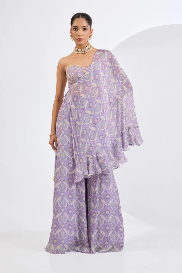 Lilac Printed Cape Sharara Set Black Thread Co Lilac Printed Cape Sharara Set Black Thread Co