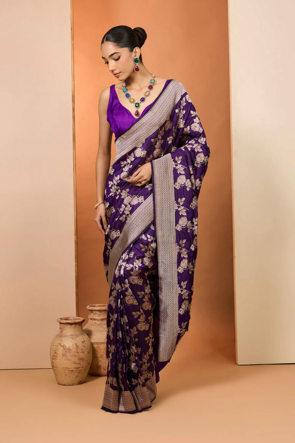 Purple Saree Set Black Thread Co
