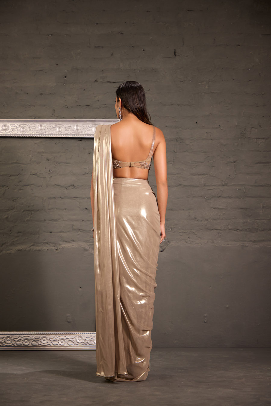 Champagnee Hand Embroidered Blouse With Drape Saree Black Thread Co 5 Champagnee Hand Embroidered Blouse With Drape Saree Black Thread Co 5